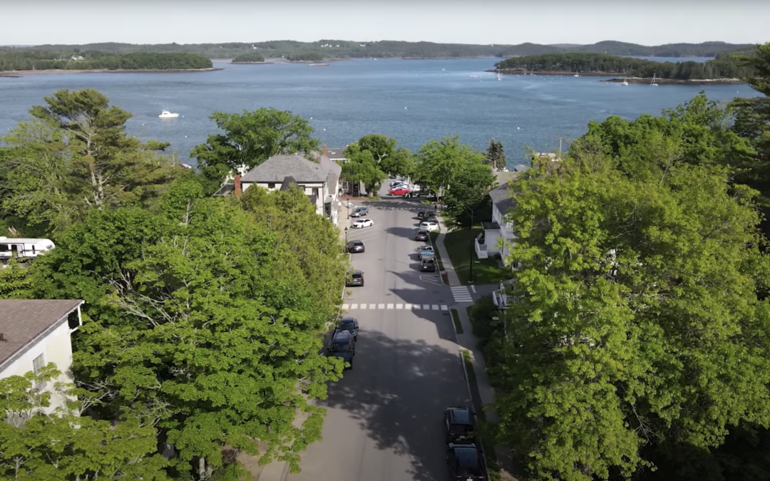Arial shot of downtown Castine, Maine.